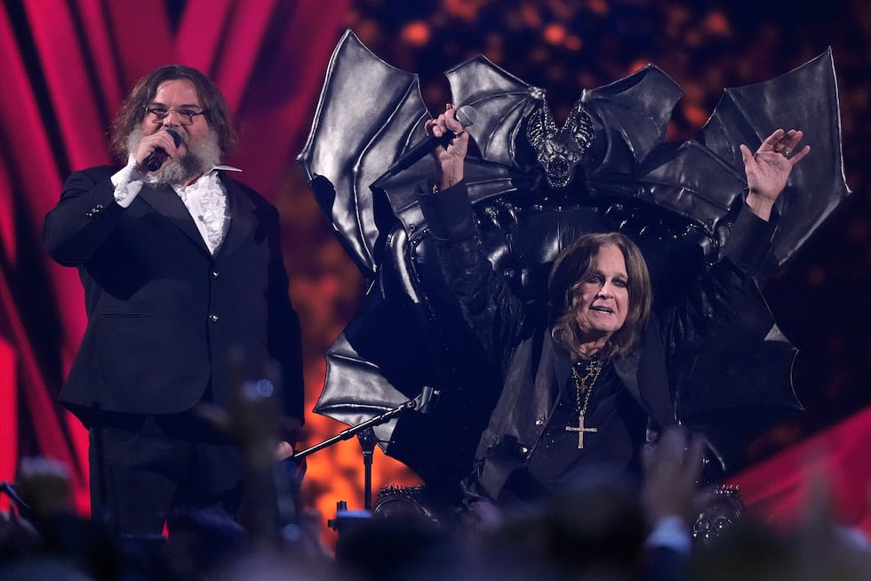 Jack Black, left, and Ozzy Osbourne appear during the 39th Annual Rock & Roll Hall of Fame...