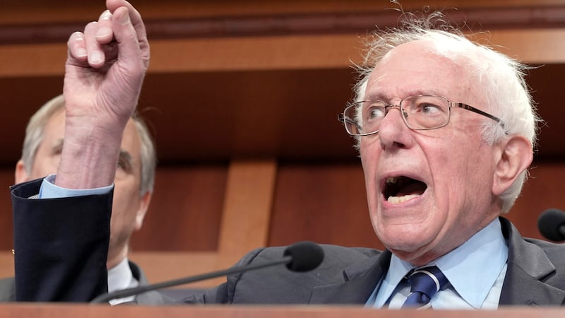 File - Sen. Bernie Sanders, I-Vt., speaks during a news conference on the debt limit on May 18