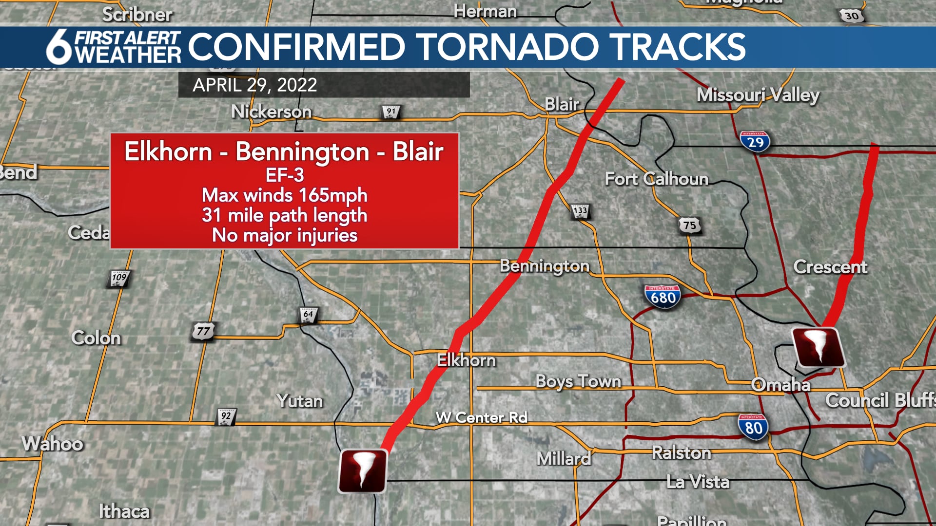 EF-3 Tornado confirmed from Elkhorn to Blair