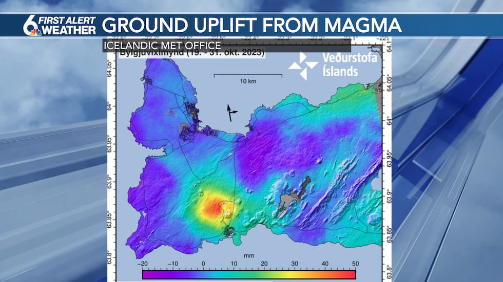 Ground uplift caused by magmatic intrusion