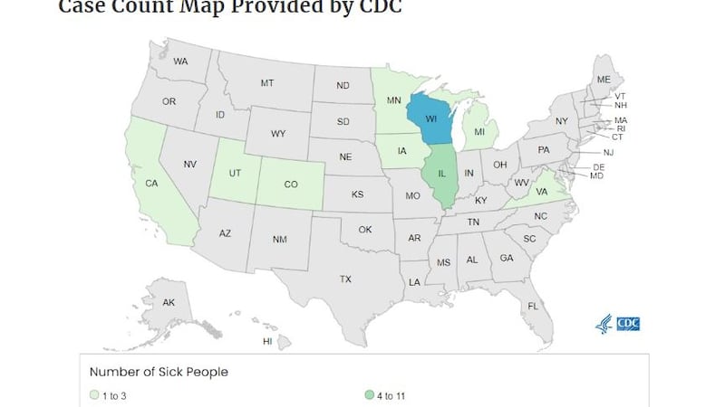 This map from the CDC shows where people are getting sick.