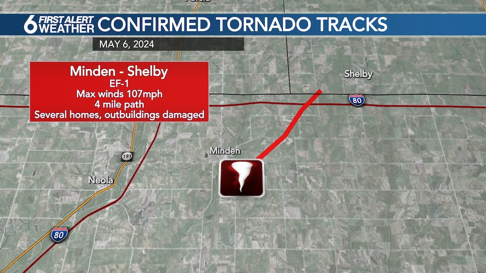 EF-1 tornado confirmed near Minden, IA