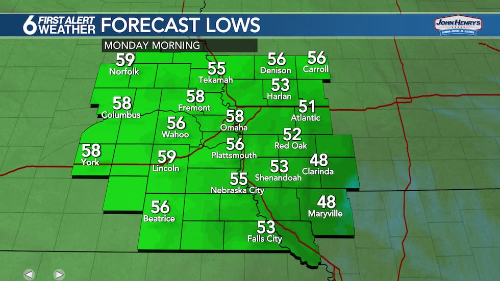 Lows will once again be mild in the upper 50s with mostly clear skies.