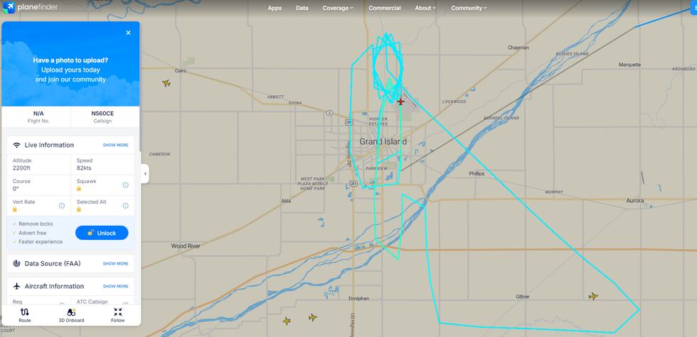 Image from planefinder.com showing the route of a plane having landing gear troubles that...