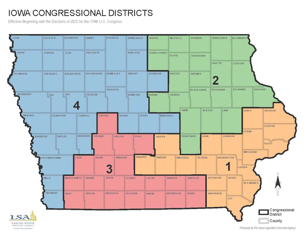 Iowa Congressional Districts via Legislative Services Agency